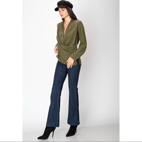 Olive wrap style long sleeve blouse - Picture 2 of 4